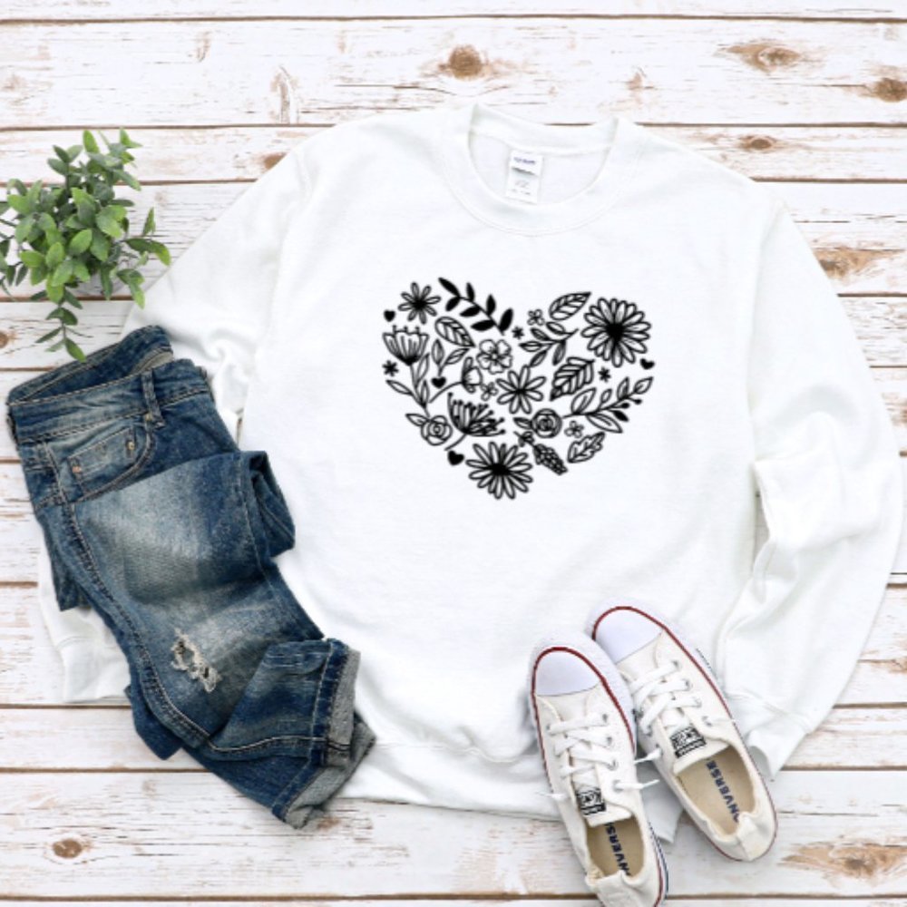 Wildflower Heart Sweatshirt - White